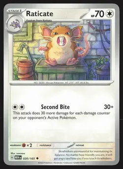 SV: Scarlet & Violet 151 Raticate #020/165 Uncommon Pokemon Card - Image 1