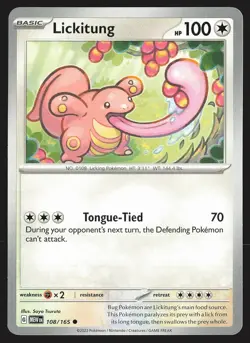 SV: Scarlet & Violet 151 Lickitung #108/165 Common Pokemon Card - Image 1