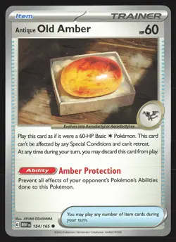 SV: Scarlet & Violet 151 Antique Old Amber #154/165 Common Pokemon Card - Image 1