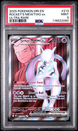 2025 POKEMON DRI EN-DESTINED RIVALS #213 ROCKET'S MEWTWO ex ULTRA RARE PSA 9 - Image 1