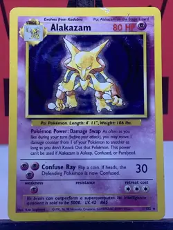Alakazam 1/102 Base Set Holo Rare 1999 WOTC Pokemon TCG MP - Image 3