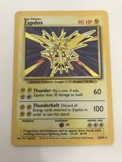 Pokemon TCG Zapdos Base Set Holo Unlimited Rare Card #16/102 LP - TCCCX - Image 1