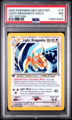 LIGHT DRAGONITE Neo Destiny 1st Edition Holo Rare #14 PSA 7 Vintage Pokemon - Image 1