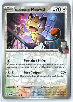 Team Rocket's Meowth 149/182 Pokemon Scarlet & Violet Destined Rivals Reverse - Image 1