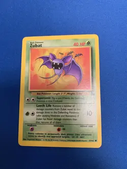 ZUBAT - Fossil Set- 57/62 - Common - Pokemon Card - Unlimited - 1999 - LP - Image 1