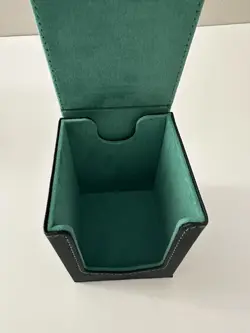 Trading Card Deck Box Black PU Leather Green Interior - Fits 100+ Sleeved Cards - Image 3