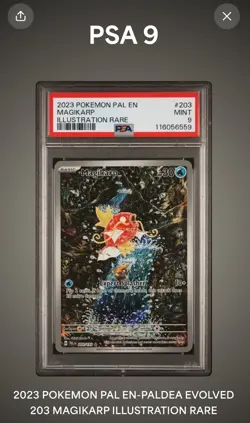 2023 Pokemon Magikarp Illustration Paldea Evolved, Rare Card 203/193, PSA 9 Mint - Image 1