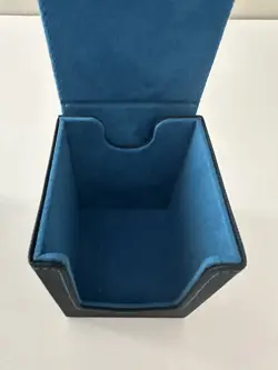 Trading Card Deck Box Black PU Leather Blue Interior - Fits 100+ Sleeved Cards - Image 2