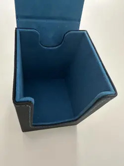 Trading Card Deck Box Black PU Leather Blue Interior - Fits 100+ Sleeved Cards - Image 3