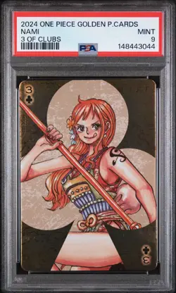 2024 ONE PIECE GOLDEN PLAYING CARDS THE STRAW HAT CREW NAMI 3 OF CLUBS PSA 9 - Image 1