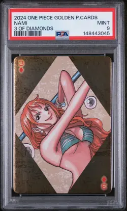 2024 ONE PIECE GOLDEN PLAYING CARDS THE STRAW HAT CREW NAMI 3 OF DIAMONDS PSA 9 - Image 1