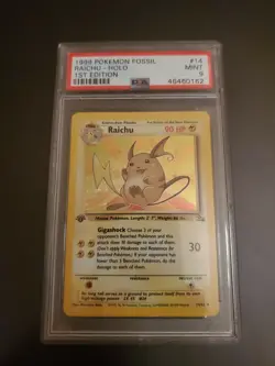 1999 POKEMON FOSSIL #14 RAICHU HOLO PSA 9 MINT 1ST EDITION - Image 1