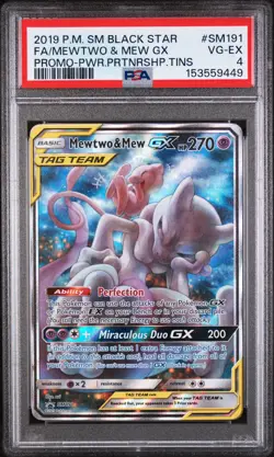 2019 POKEMON SM BLACK STAR PROMO #SM191 FULL ART/MEWTWO & MEW GX PSA 4 - Image 1