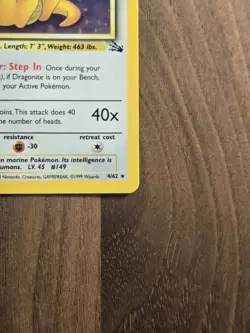 Dragonite 4/62 Fossil Holo Rare Stage 2 100 HP Unlimited English 1999 - Image 4