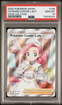 2020 POKEMON SWORD & SHIELD VIVID VOLTAGE FULL ART/POKEMON CENTER LADY PSA 10 - Image 1