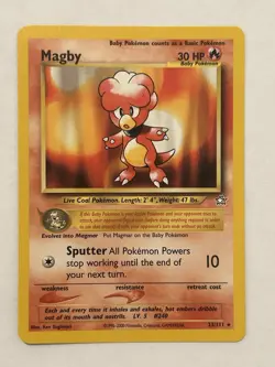 Pokemon TCG Magby Neo Genesis Card 23/111 Regular Rare, Unlimited - Image 1