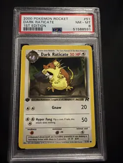 2000 Pokemon Team Rocket 1st Edition #51/82 Dark Raticate PSA 8 NM-MT - Image 1