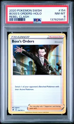 2020 POKEMON SWORD & SHIELD REBEL CLASH #154 BOSS'S ORDERS-HOLO PSA 8 - Image 1