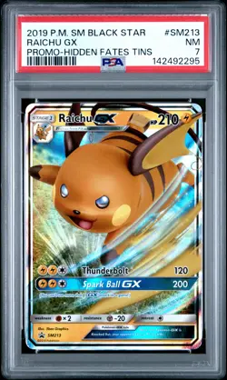 2019 POKEMON SM BLACK STAR PROMO HIDDEN FATES TINS #SM213 RAICHU GX PSA 7 - Image 1