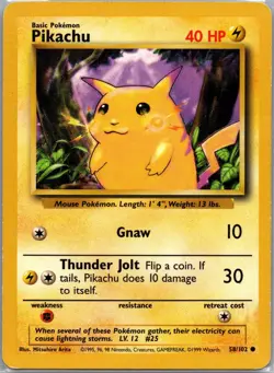 Pikachu 58/102 Common Base Set Unlimited Pokemon Moderately Played - Image 1