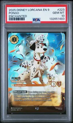 2025 DISNEY LORCANA EN 9-FABLED ENCHANTED #223 PONGO DETERMINED FATHER PSA 10 - Image 1