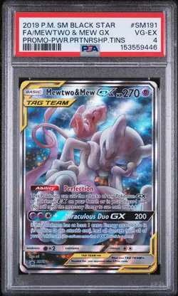 2019 POKEMON SM BLACK STAR PROMO #SM191 FULL ART/MEWTWO & MEW GX PSA 4 - Image 1