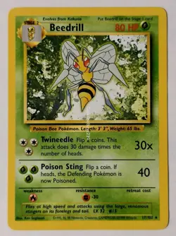 Beedrill 17/102 Base Set Unlimited Rare 1999 Pokemon Card - Image 1