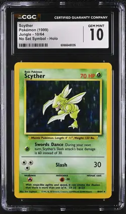 CGC 10 GEM MINT Scyther 1999 Jungle 10/64 No Symbol Holo Pokemon Card - Image 1