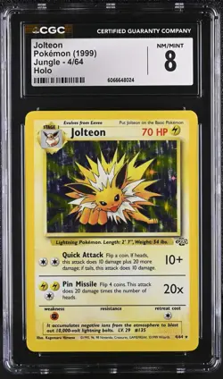 CGC 8 Jolteon 1999 Jungle 4/64 Holo Pokemon Card - Image 1