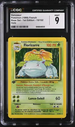 CGC 9 MINT Venusaur 1999 Base Set 1st Edition 15/102 Holo FRENCH Pokemon Card - Image 1