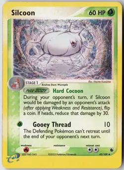 Silcoon 43/109 Uncommon Ruby & Sapphire Pokemon Reverse Holo Lightly Played - Image 1