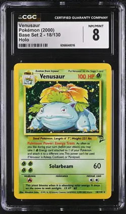 CGC 8 Venusaur 2000 Base Set 2 18/130 Holo Pokemon Card - Image 1