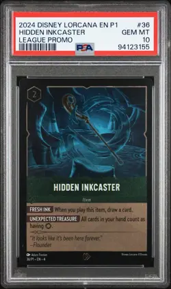 Lorcana EN P1 League Promo #36 Hidden Inkcaster PSA 10 League Play LOW POP - Image 1