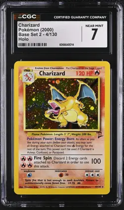 CGC 7 Charizard 2000 Base Set 2 4/130 Holo Pokemon Card - Image 1