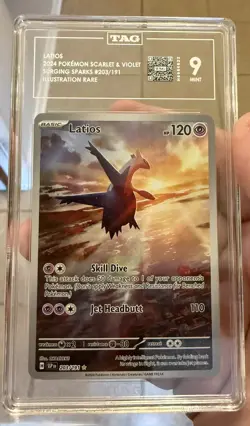 Latios 203/191 Illustration Rare TAG 9 Mint SV08 Surging Sparks Pokemon Card - Image 1