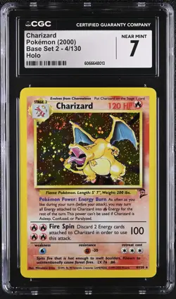 CGC 7 Charizard 2000 Base Set 2 4/130 Holo SWIRL Pokemon Card - Image 1