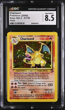 CGC 8.5 Charizard 2000 Base Set 2 4/130 Holo Pokemon Card - Image 1