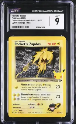 Rocket's Zapdos 2021 Pokemon Celebrations - Classic Coll. CGC 9 #15 - Image 1