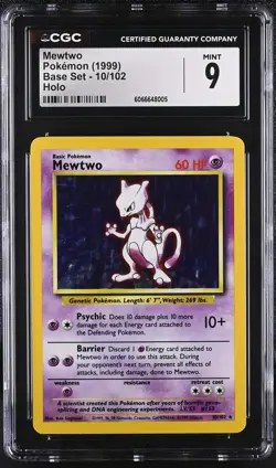 CGC 9 MINT Mewtwo 1999 Base Set 10/102 Holo Pokemon Card - Image 1