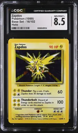 CGC 8.5 Zapdos 1999 Base Set 16/102 Holo Pokemon Card - Image 1