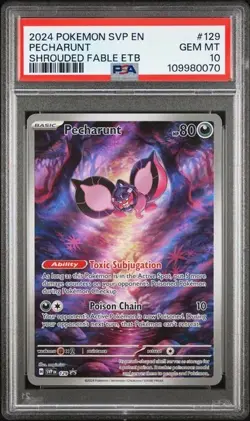 PSA 10 GEM 2024 Pokemon Pecharunt #129 Shrouded Fable ETB Promo - Image 1