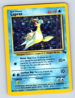 Lapras 10/62 Holo Rare Fossil Pokemon Unlimited Holo Damaged - Image 1
