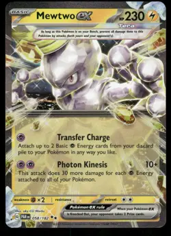 2023 Mewtwo ex 058/182 Double Rare Holo NM SV04: Paradox Rift Pokemon - Image 1