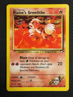 Pokemon TCG Blaine’s Growlithe 62/132 Gym Challenge Vintage WOTC - Image 1