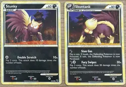 Pokemon TCG Stunky 69/90 & Skuntank 37/90 2010 Basic Stage 1 - 2 Card Set - Image 1