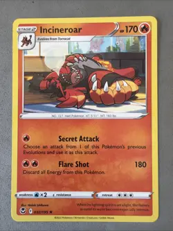 Pokemon TCG * 32/195 Incineroar Non-Holo Rare * Silver Tempest SWSH * NM - Image 1