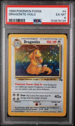 PSA 6 1999 POKEMON FOSSIL UNLIMITED DRAGONITE HOLO #4 - Image 1