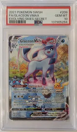 Pokemon Glaceon VMAX Alternate Art Secret 209/203 PSA 10 SWSH07 Evolving Skies - Image 1