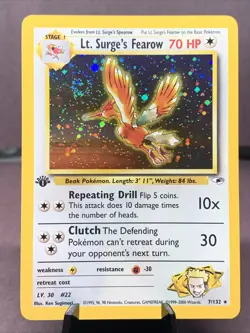 Pokemon TCG 1st Edition Lt. Surge's Fearow 7/132 Gym Heroes Holo VTG NM- Swirl - Image 1