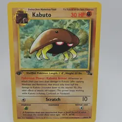 Pokemon TCG Kabuto Fossil 1st Edition Regular Common 30 HP 50/62 English 1999 - Image 1